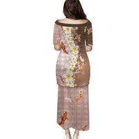 Hawaii And Japan Puletasi Plumeria Lei With Koi Fish Beige LT05 - Polynesian Pride