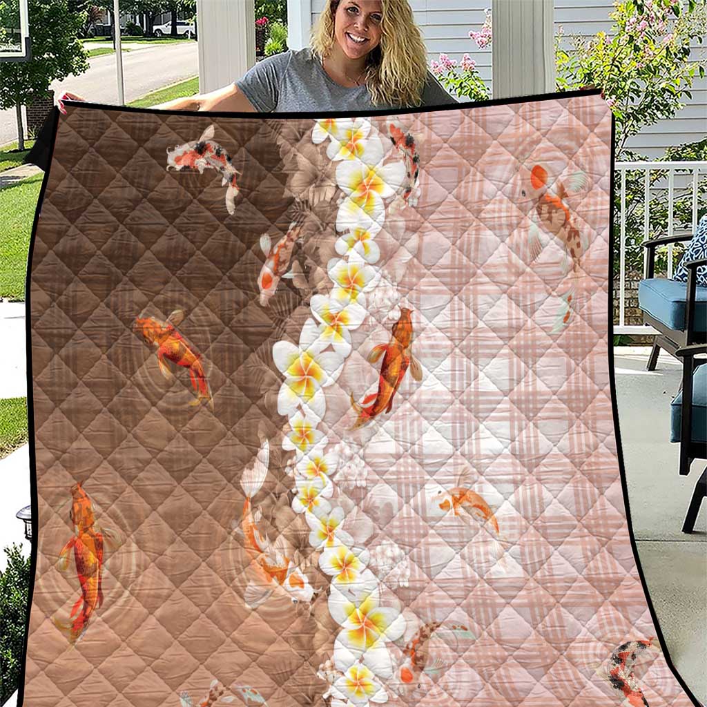 Hawaii And Japan Quilt Plumeria Lei With Koi Fish Beige - Polynesian Pride