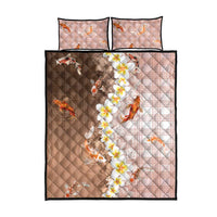 Hawaii And Japan Quilt Bed Set Plumeria Lei With Koi Fish Beige - Polynesian Pride