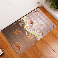 Hawaii And Japan Rubber Doormat Plumeria Lei With Koi Fish Beige LT05 - Polynesian Pride