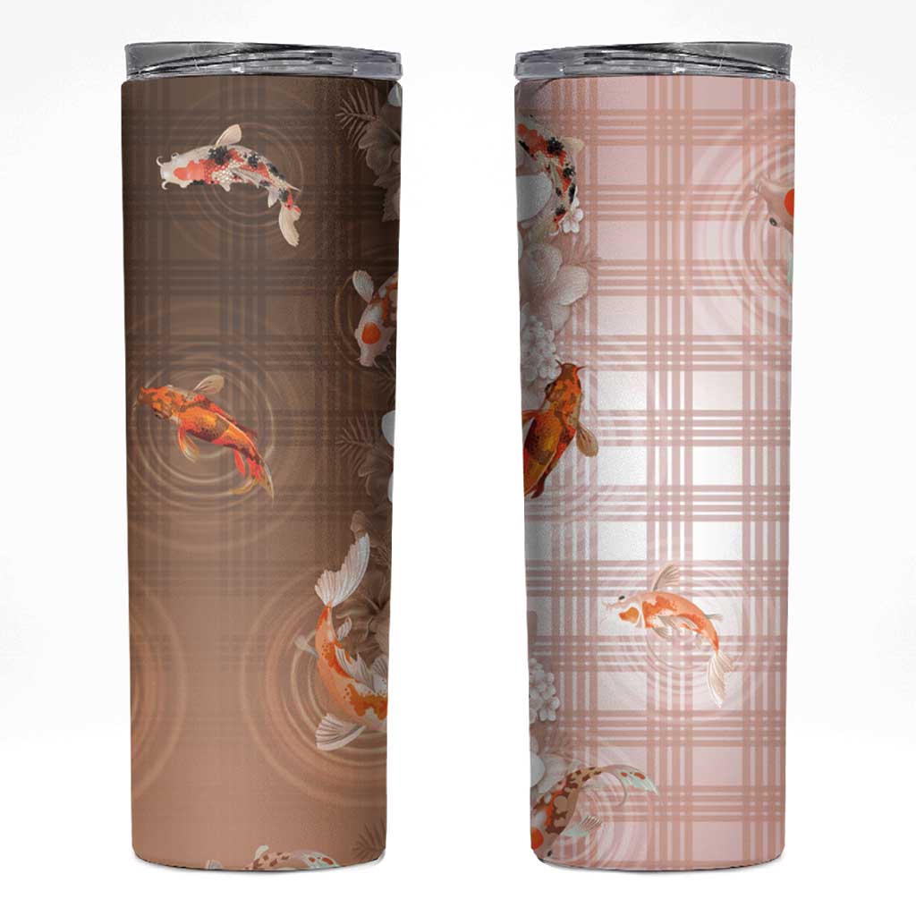 Hawaii And Japan Skinny Tumbler Plumeria Lei With Koi Fish Beige - Polynesian Pride