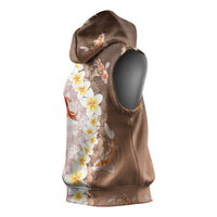 Hawaii And Japan Sleeveless Hoodie Plumeria Lei With Koi Fish Beige LT05 - Polynesian Pride