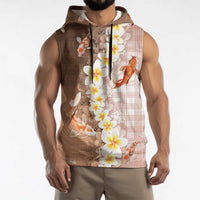 Hawaii And Japan Sleeveless Hoodie Plumeria Lei With Koi Fish Beige LT05 - Polynesian Pride
