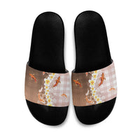 Hawaii And Japan Slide Sandals Plumeria Lei With Koi Fish Beige - Polynesian Pride