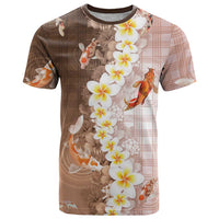Hawaii And Japan T Shirt Plumeria Lei With Koi Fish Beige - Polynesian Pride