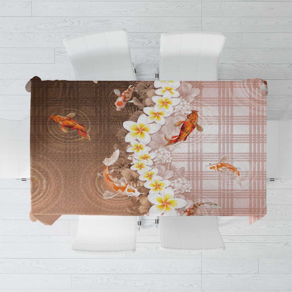 Hawaii And Japan Tablecloth Plumeria Lei With Koi Fish Beige LT05 Beige - Polynesian Pride