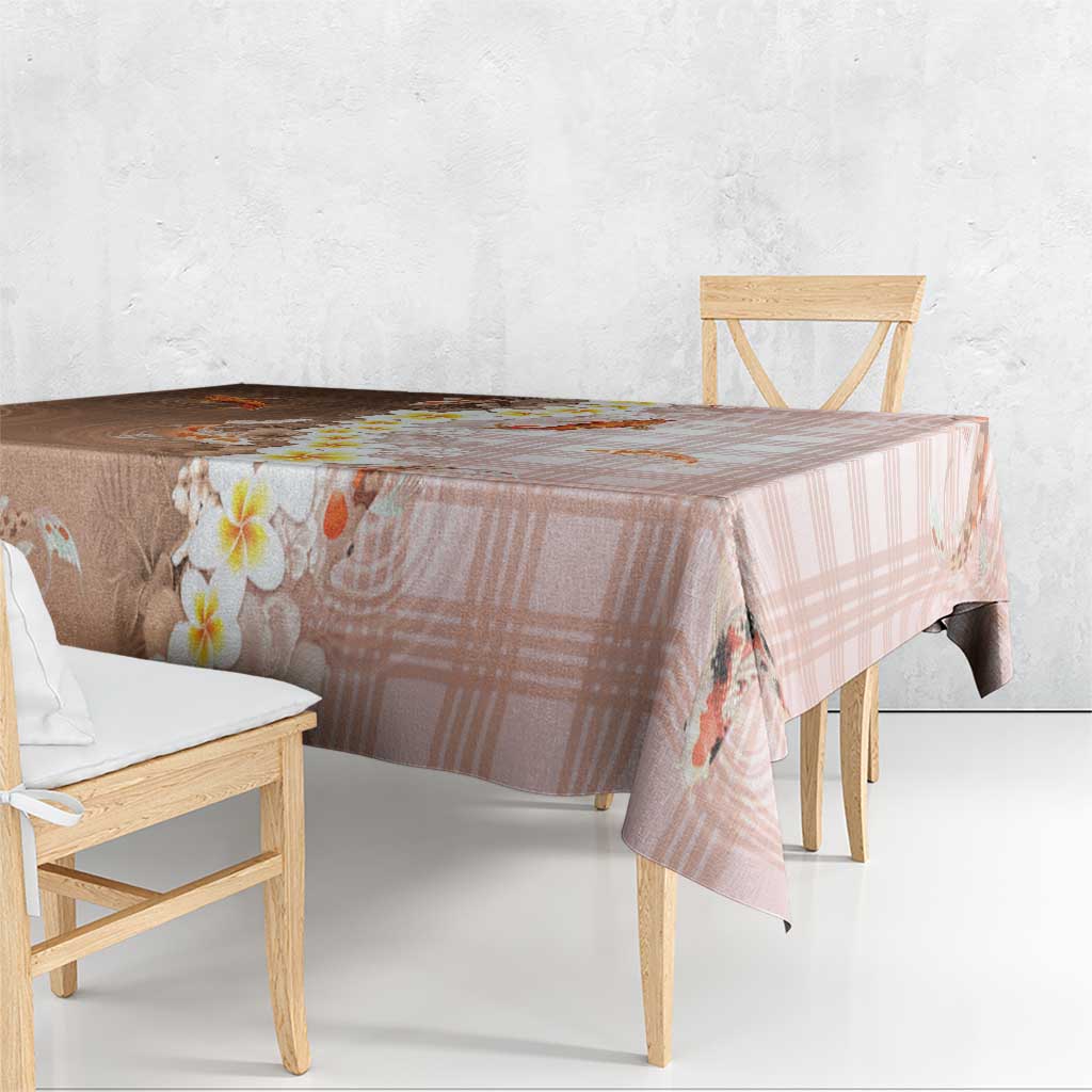 Hawaii And Japan Tablecloth Plumeria Lei With Koi Fish Beige LT05 - Polynesian Pride