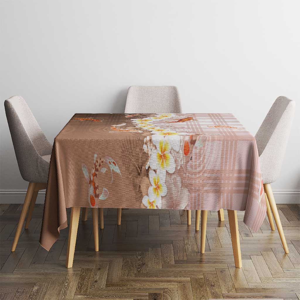 Hawaii And Japan Tablecloth Plumeria Lei With Koi Fish Beige LT05 - Polynesian Pride