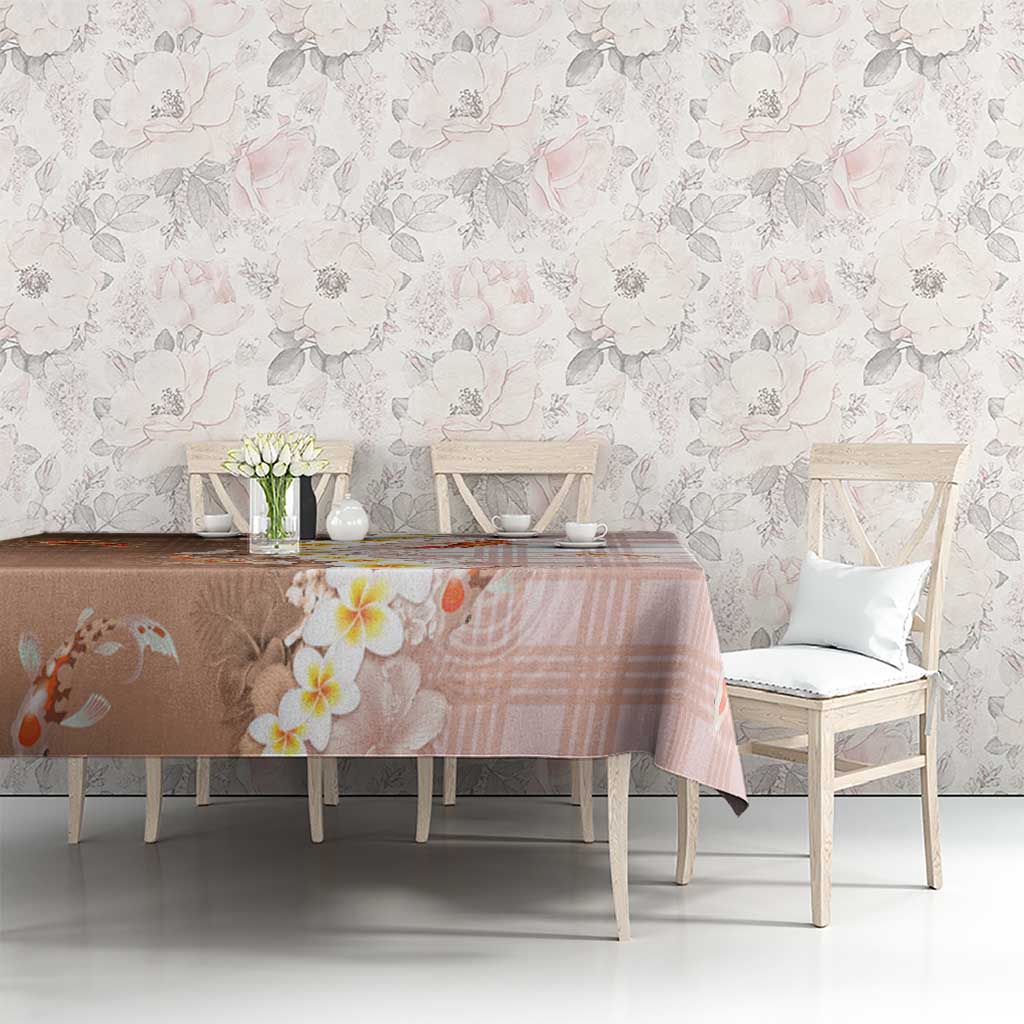Hawaii And Japan Tablecloth Plumeria Lei With Koi Fish Beige LT05 - Polynesian Pride