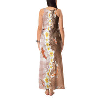 Hawaii And Japan Tank Maxi Dress Plumeria Lei With Koi Fish Beige - Polynesian Pride