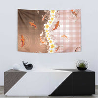 Hawaii And Japan Tapestry Plumeria Lei With Koi Fish Beige - Polynesian Pride