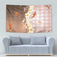 Hawaii And Japan Tapestry Plumeria Lei With Koi Fish Beige - Polynesian Pride