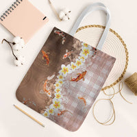 Hawaii And Japan Tote Bag Plumeria Lei With Koi Fish Beige - Polynesian Pride