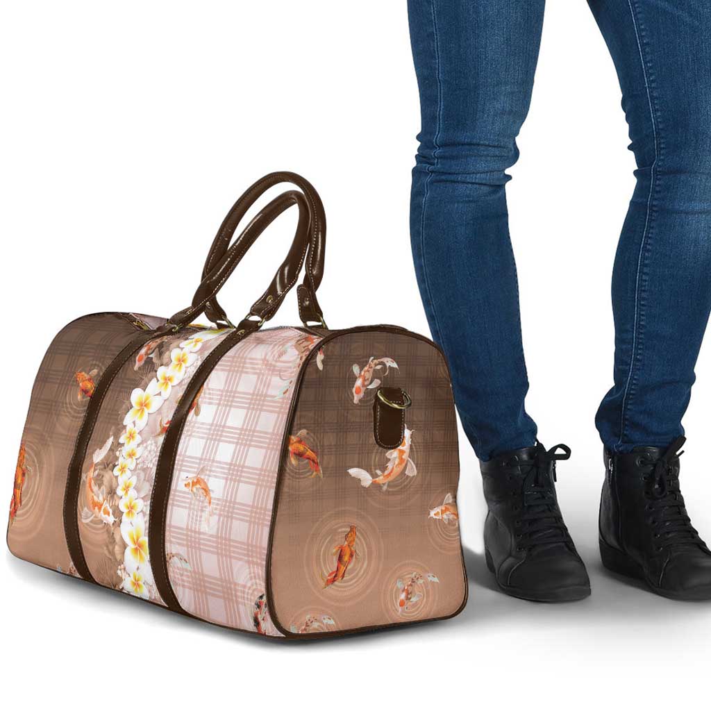 Hawaii And Japan Travel Bag Plumeria Lei With Koi Fish Beige - Polynesian Pride
