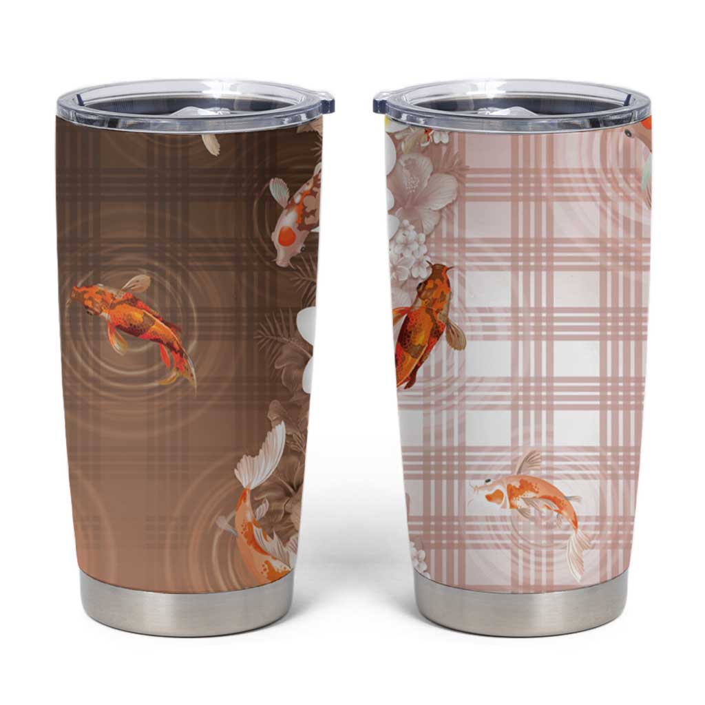 Hawaii And Japan Tumbler Cup Plumeria Lei With Koi Fish Beige - Polynesian Pride