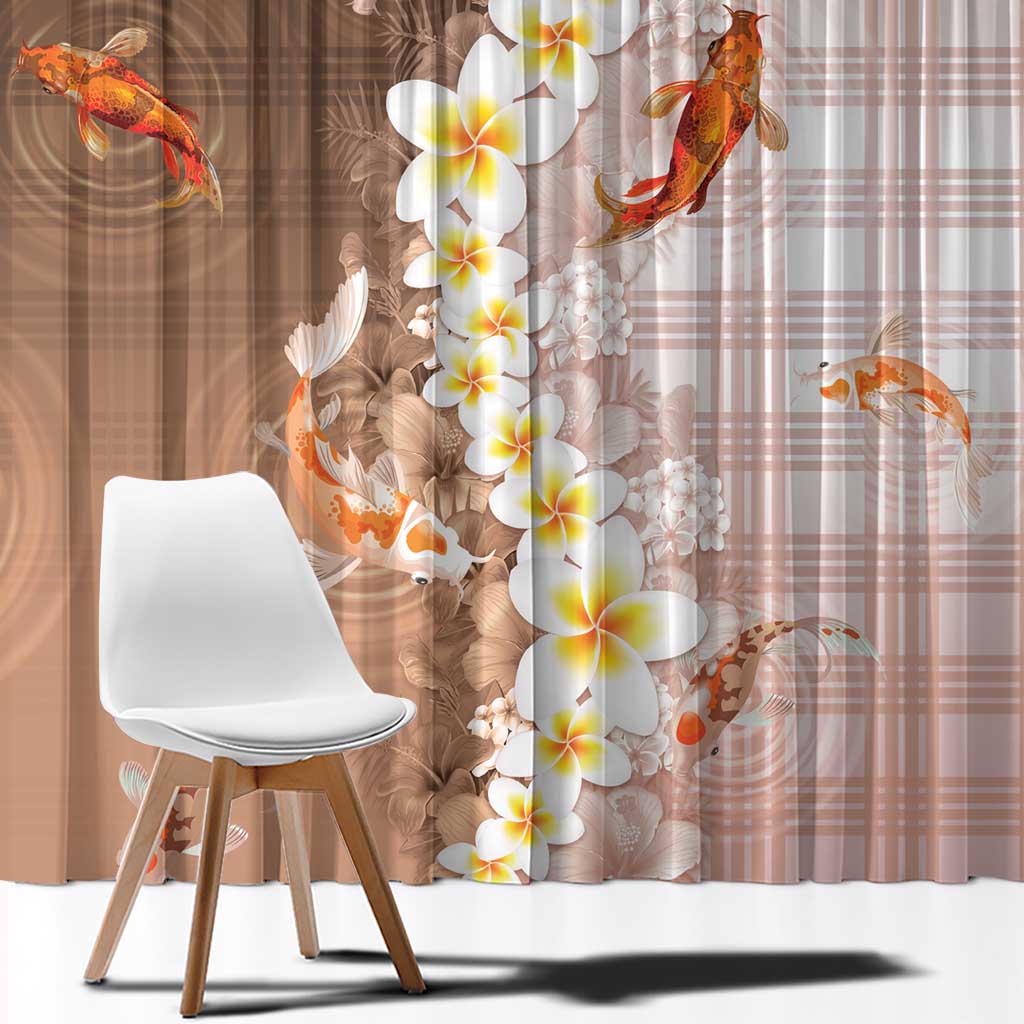 Hawaii And Japan Window Curtain Plumeria Lei With Koi Fish Beige - Polynesian Pride