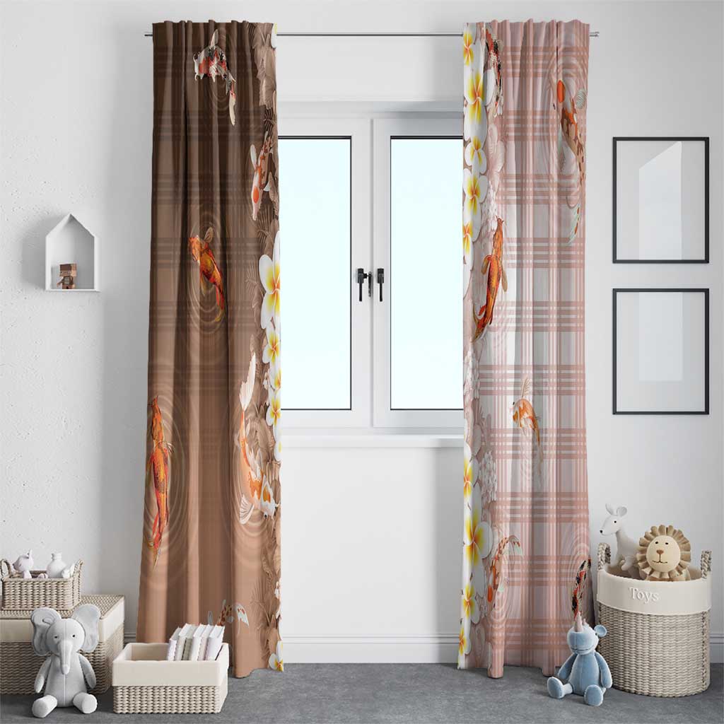 Hawaii And Japan Window Curtain Plumeria Lei With Koi Fish Beige - Polynesian Pride