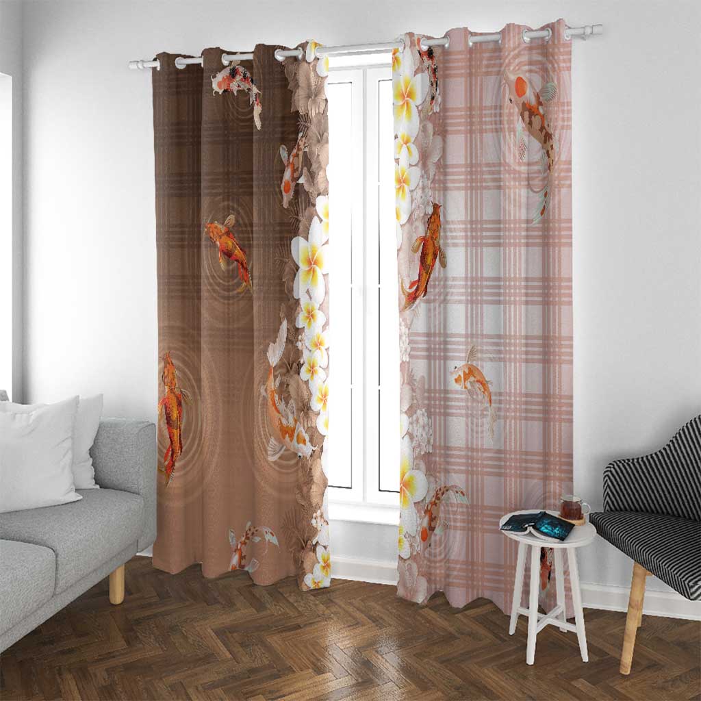 Hawaii And Japan Window Curtain Plumeria Lei With Koi Fish Beige - Polynesian Pride