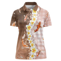 Hawaii And Japan Women Polo Shirt Plumeria Lei With Koi Fish Beige - Polynesian Pride