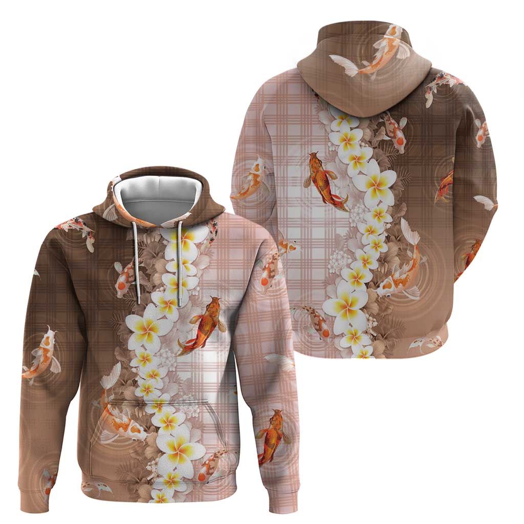 Hawaii And Japan Zip Hoodie Plumeria Lei With Koi Fish Beige LT05 - Polynesian Pride