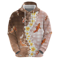 Hawaii And Japan Zip Hoodie Plumeria Lei With Koi Fish Beige LT05 - Polynesian Pride