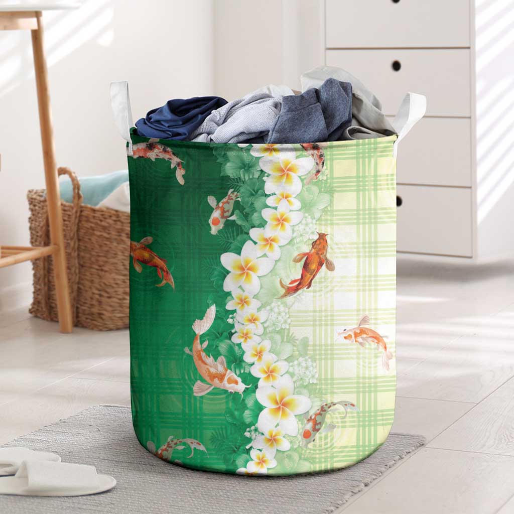 Hawaii And Japan Laundry Basket Plumeria Lei With Koi Fish Green LT05 Green - Polynesian Pride