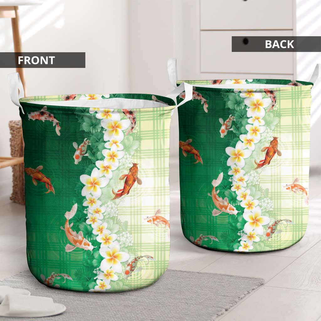 Hawaii And Japan Laundry Basket Plumeria Lei With Koi Fish Green LT05 - Polynesian Pride