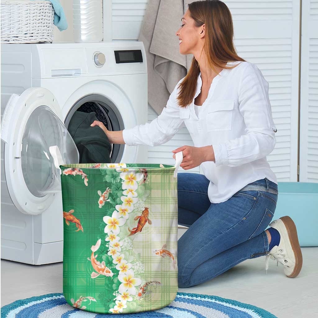 Hawaii And Japan Laundry Basket Plumeria Lei With Koi Fish Green LT05 - Polynesian Pride