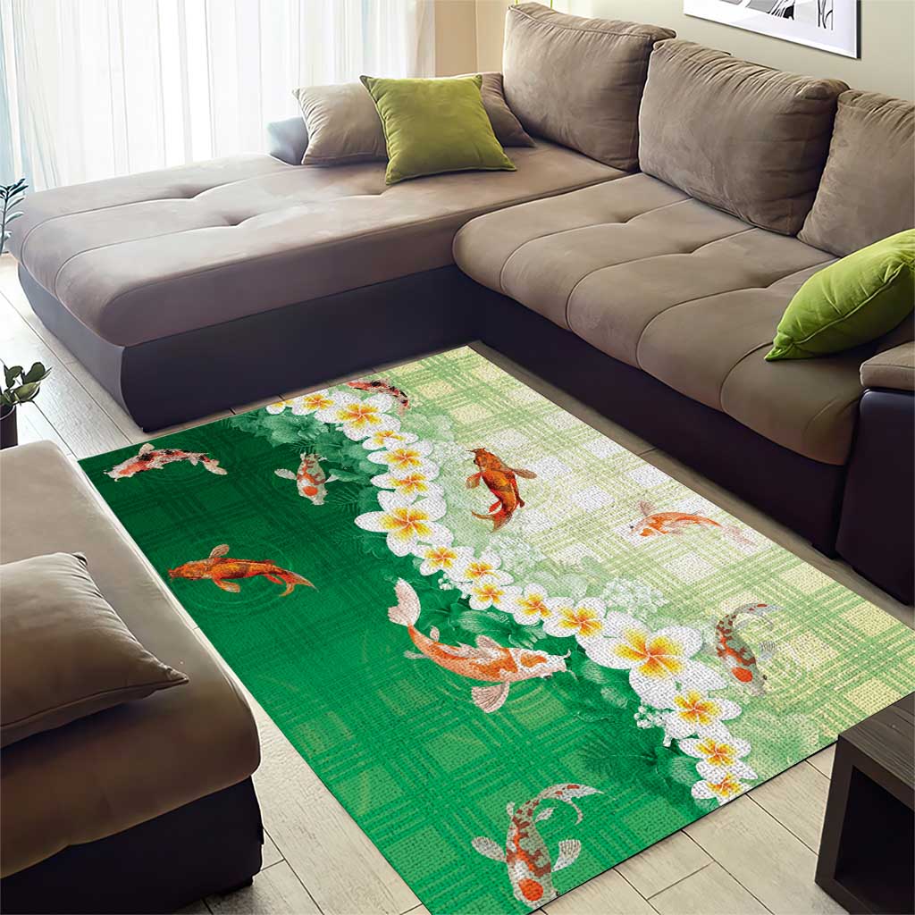 Hawaii And Japan Area Rug Plumeria Lei With Koi Fish Green - Polynesian Pride