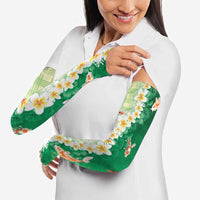 Hawaii And Japan Arm Sleeves Plumeria Lei With Koi Fish Green LT05 - Polynesian Pride