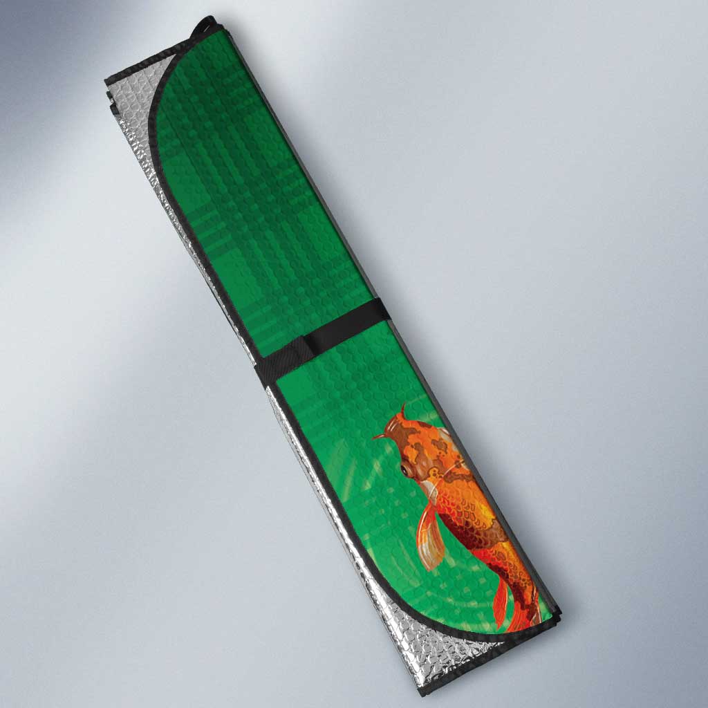 Hawaii And Japan Auto Sun Shade Plumeria Lei With Koi Fish Green - Polynesian Pride