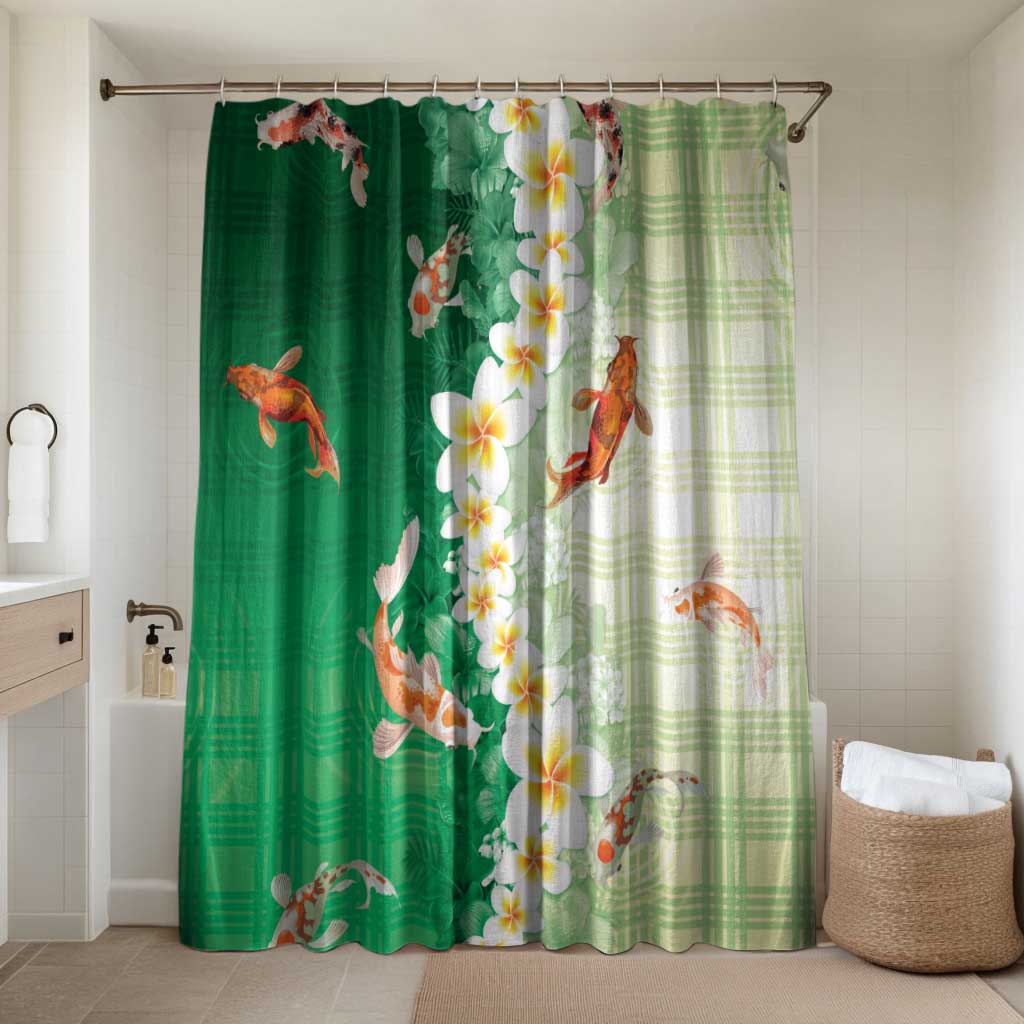 Hawaii And Japan Bathroom Set Plumeria Lei With Koi Fish Green - Polynesian Pride