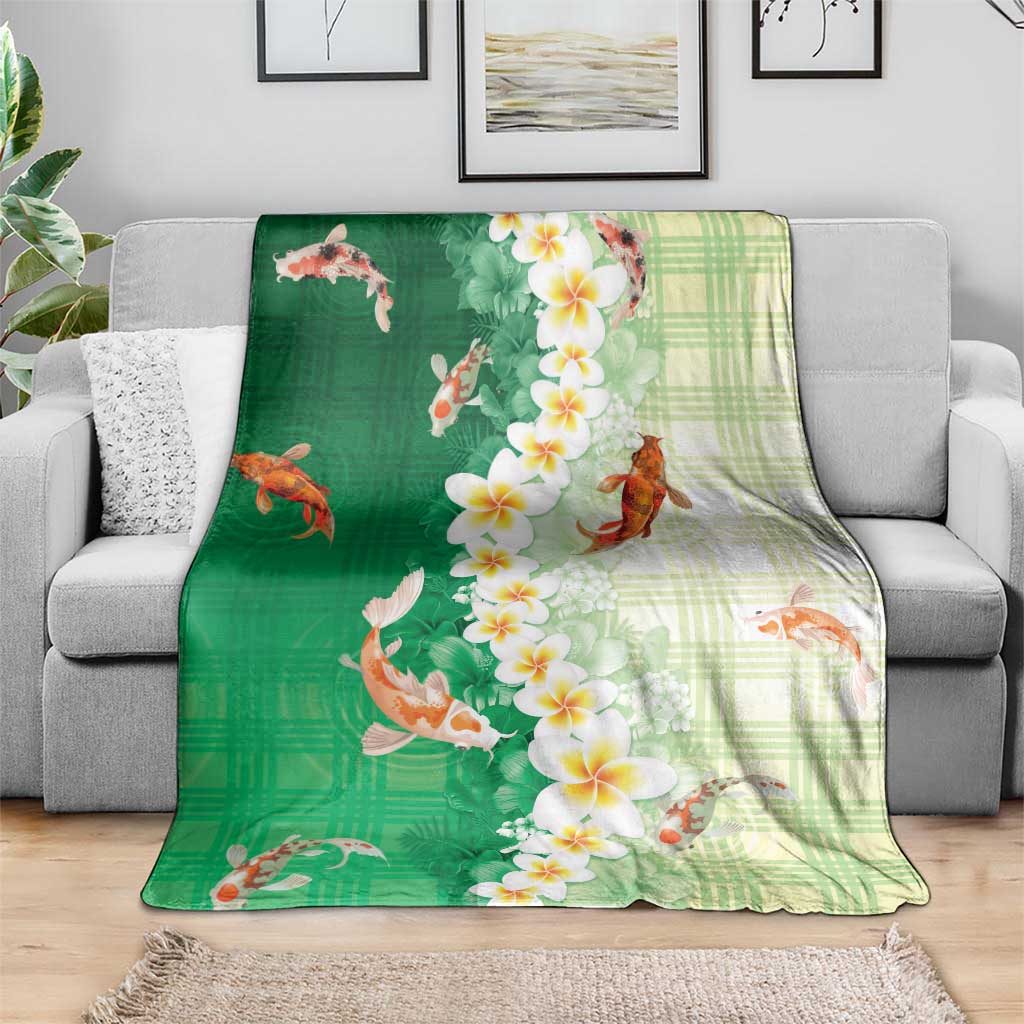 Hawaii And Japan Blanket Plumeria Lei With Koi Fish Green - Polynesian Pride