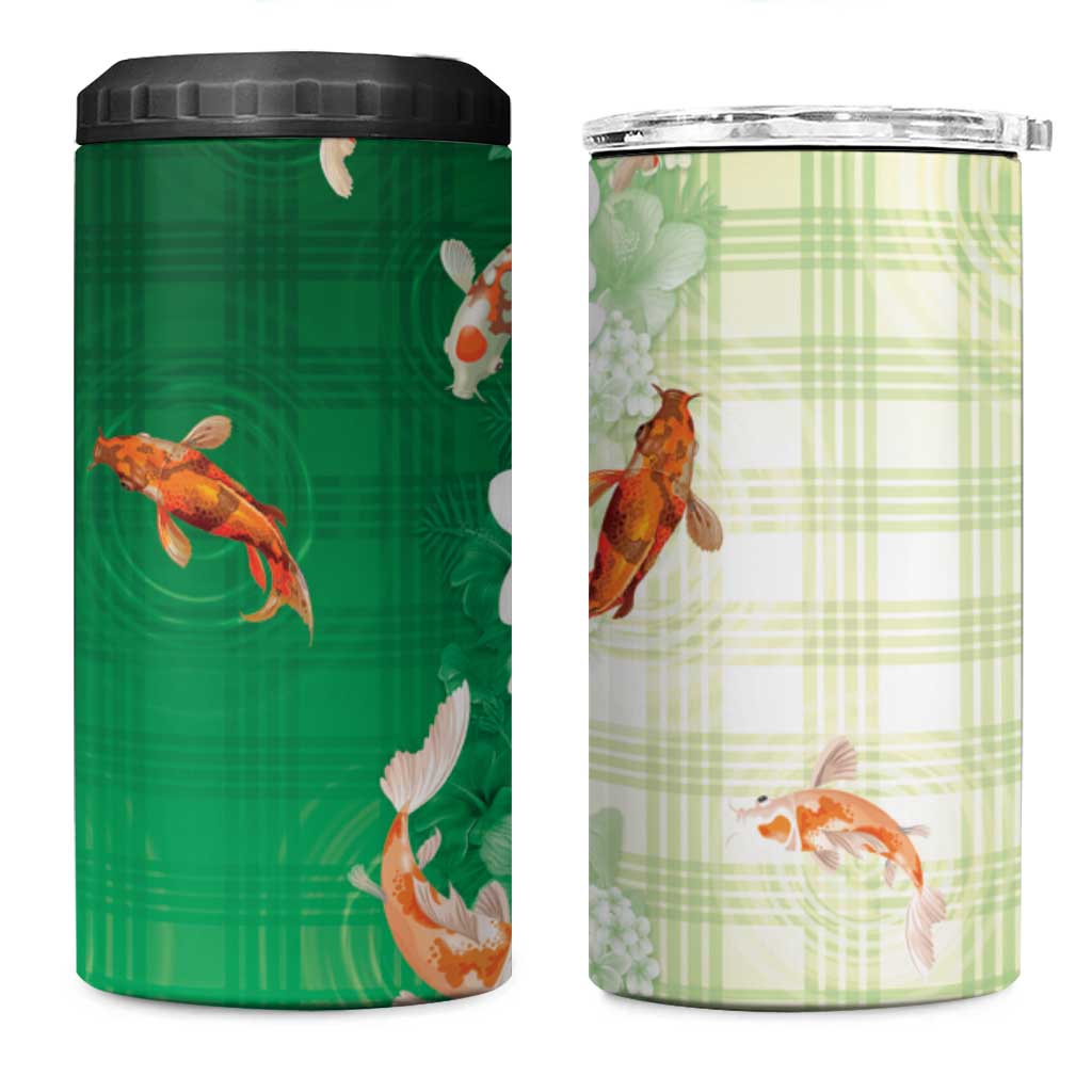 Hawaii And Japan 4 in 1 Can Cooler Tumbler Plumeria Lei With Koi Fish Green - Polynesian Pride