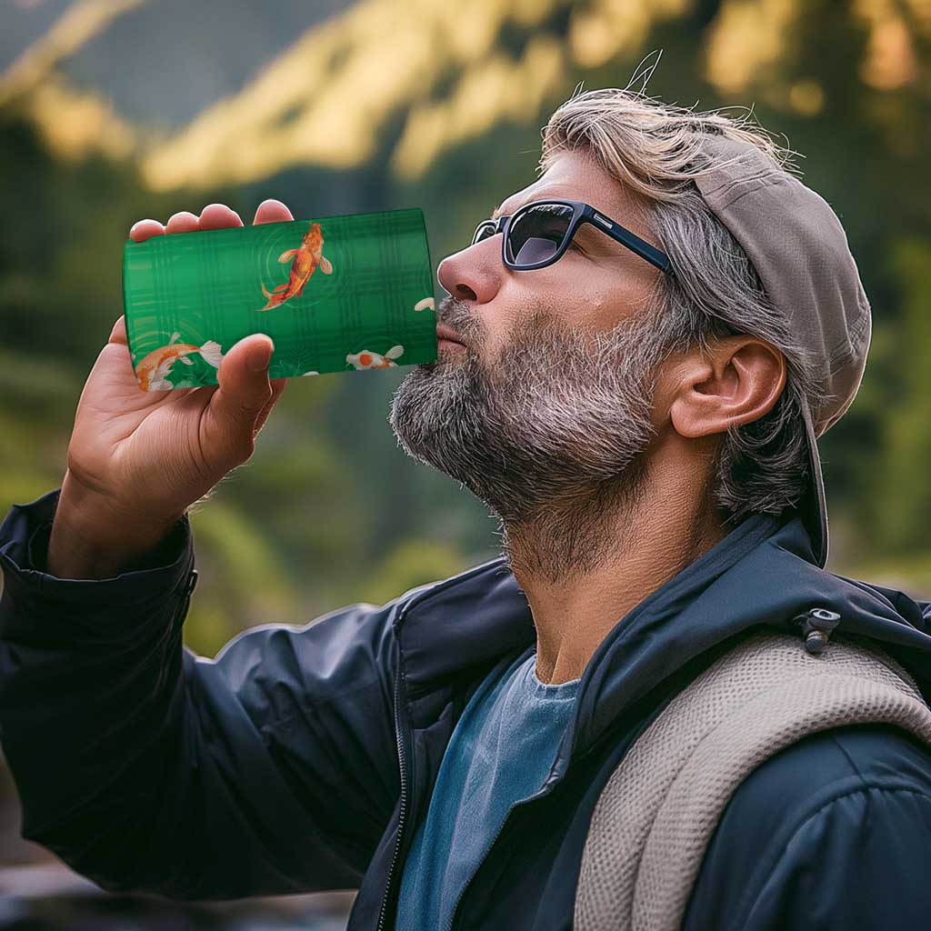 Hawaii And Japan 4 in 1 Can Cooler Tumbler Plumeria Lei With Koi Fish Green - Polynesian Pride