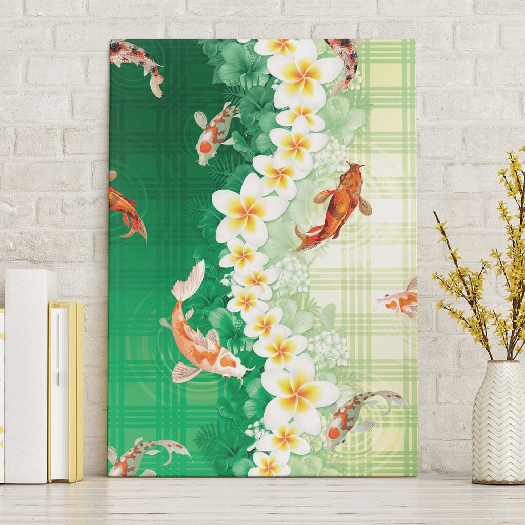 Hawaii And Japan Canvas Wall Art Plumeria Lei With Koi Fish Green LT05 Without Frame Green - Polynesian Pride