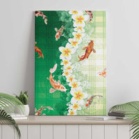 Hawaii And Japan Canvas Wall Art Plumeria Lei With Koi Fish Green LT05 - Polynesian Pride