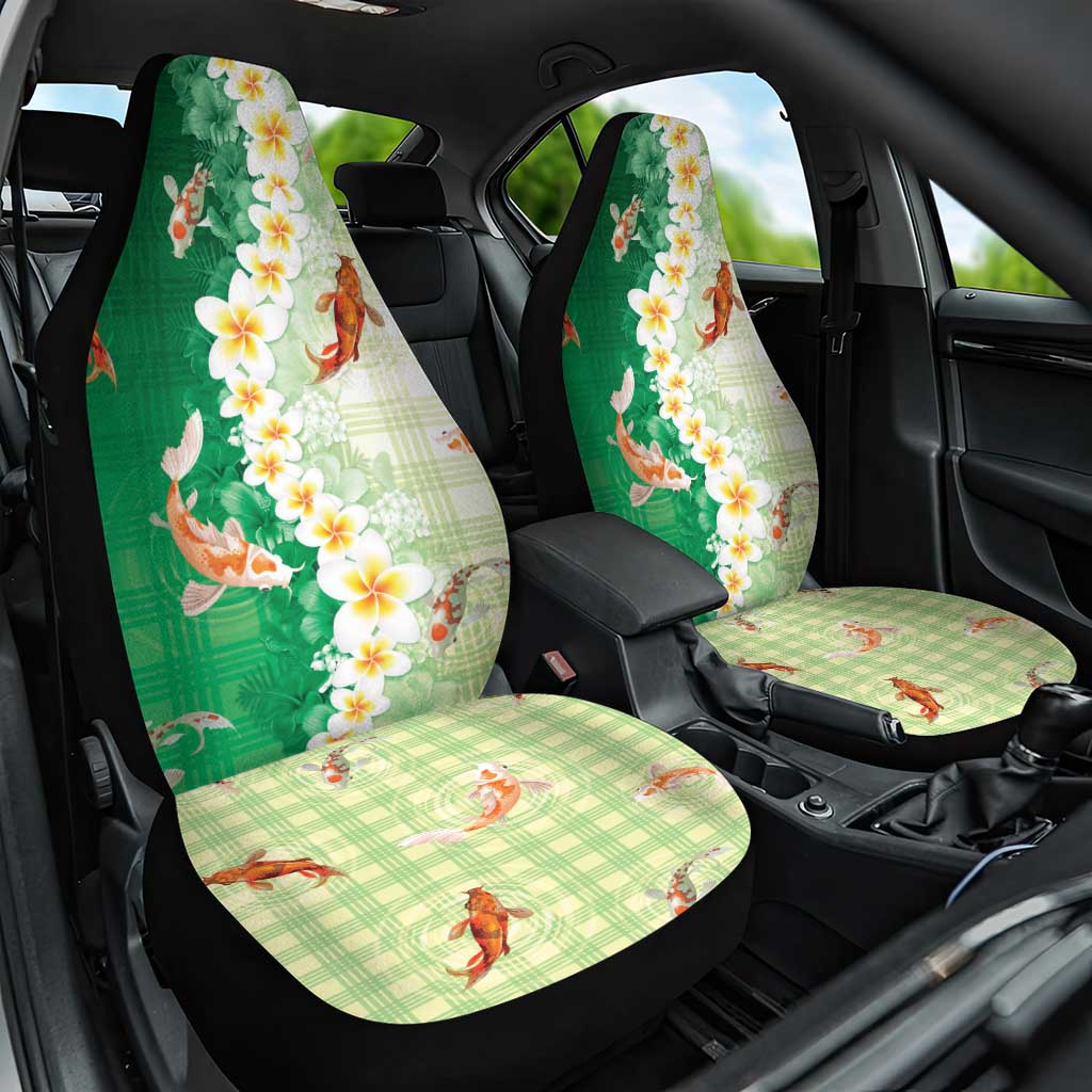 Hawaii And Japan Car Seat Cover Plumeria Lei With Koi Fish Green - Polynesian Pride