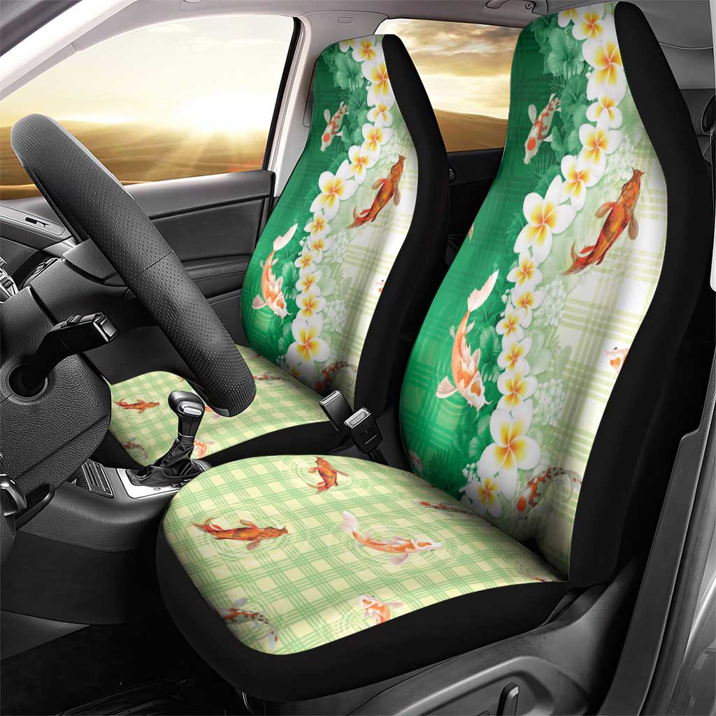 Hawaii And Japan Car Seat Cover Plumeria Lei With Koi Fish Green - Polynesian Pride