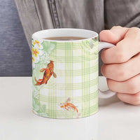 Hawaii And Japan Ceramic Mug Plumeria Lei With Koi Fish Green LT05 - Polynesian Pride