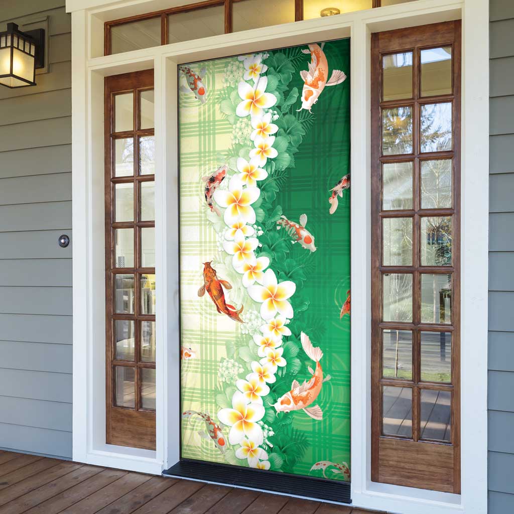 Hawaii And Japan Door Cover Plumeria Lei With Koi Fish Green LT05 - Polynesian Pride