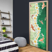 Hawaii And Japan Door Cover Plumeria Lei With Koi Fish Green LT05 - Polynesian Pride
