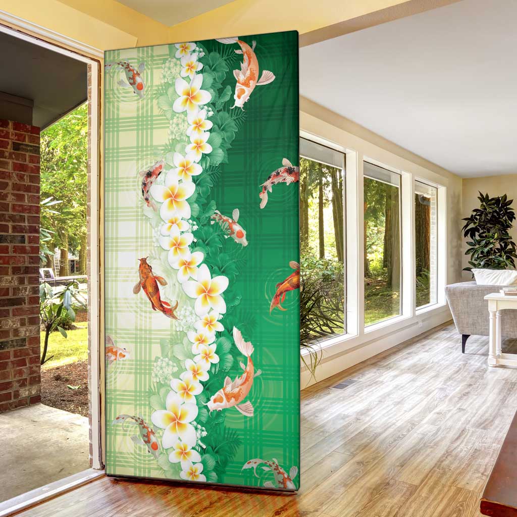 Hawaii And Japan Door Cover Plumeria Lei With Koi Fish Green LT05 - Polynesian Pride