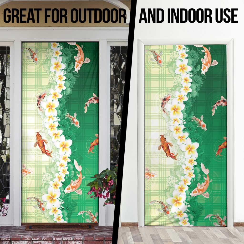 Hawaii And Japan Door Cover Plumeria Lei With Koi Fish Green LT05 - Polynesian Pride