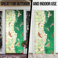 Hawaii And Japan Door Cover Plumeria Lei With Koi Fish Green LT05 - Polynesian Pride