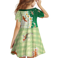 Hawaii And Japan Family Matching Long Sleeve Bodycon Dress and Hawaiian Shirt Plumeria Lei With Koi Fish Green - Polynesian Pride