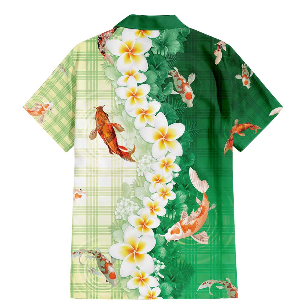 Hawaii And Japan Family Matching Mermaid Dress and Hawaiian Shirt Plumeria Lei With Koi Fish Green - Polynesian Pride