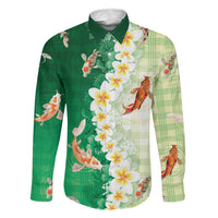 Hawaii And Japan Family Matching Puletasi and Hawaiian Shirt Plumeria Lei With Koi Fish Green - Polynesian Pride