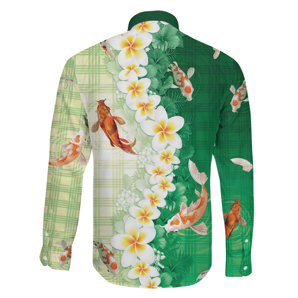 Hawaii And Japan Family Matching Puletasi and Hawaiian Shirt Plumeria Lei With Koi Fish Green - Polynesian Pride