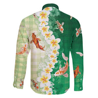 Hawaii And Japan Family Matching Short Sleeve Bodycon Dress and Hawaiian Shirt Plumeria Lei With Koi Fish Green - Polynesian Pride